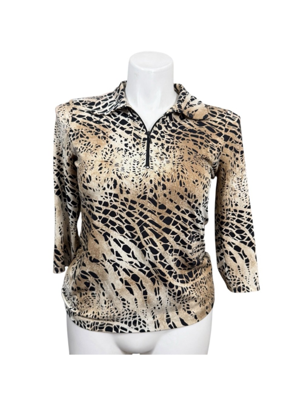 Chicos Zenergy Golf Animal Print Quarter Zip Rhinestone Pullover Medium
